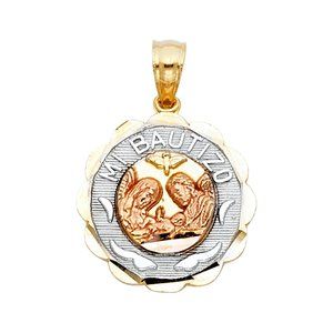 14K Tri Color Gold Baptism Religious Pendant